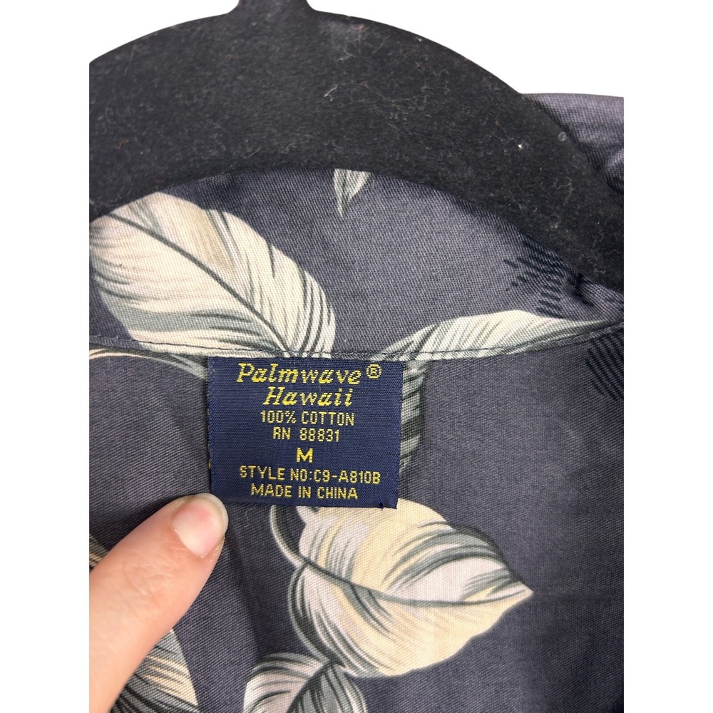 Palmwave Hawaii Mens Gray Cotton Tropical Palm Leaf Camp Shirt Medium C9-A810B - Picture 5 of 8